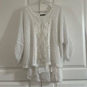 M Made in Italy Crocheted Lace Pullover Tunic Blouse